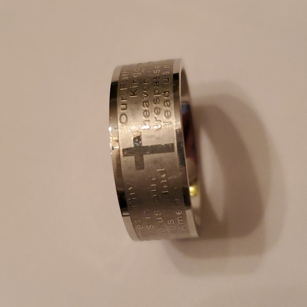 Stainless Steel Christian Lord's Prayer Ring Unisex Size 8